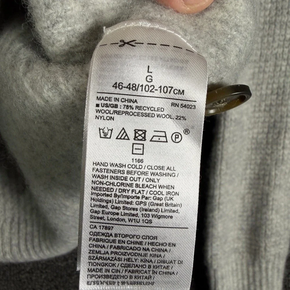Banana Republic Italian Recyl Wool Waffle Knit Mock Neck Henley Sweater Grey L